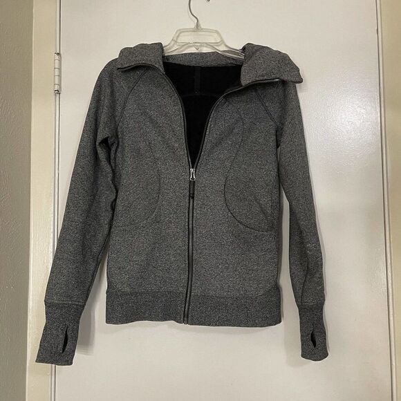 LULULEMON heathered speckled black scuba full zip hoodie jacket size US 4 - Picture 2 of 5